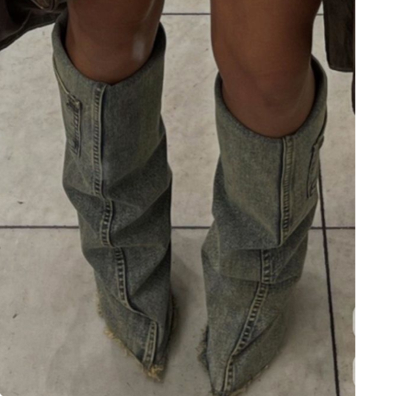 Women'S Fashion Trousers - Denim Pointed Toe Knee High Trouser