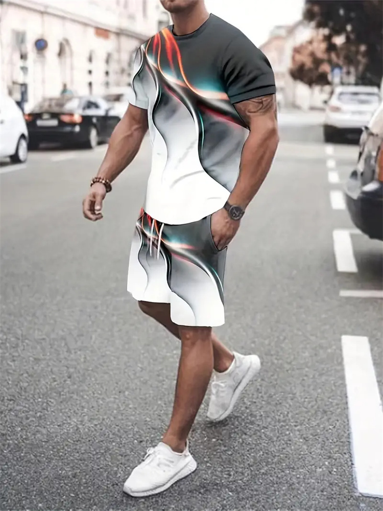 Trend Women Fashion - Men Women Gradient Texture T-shirt Two-piece