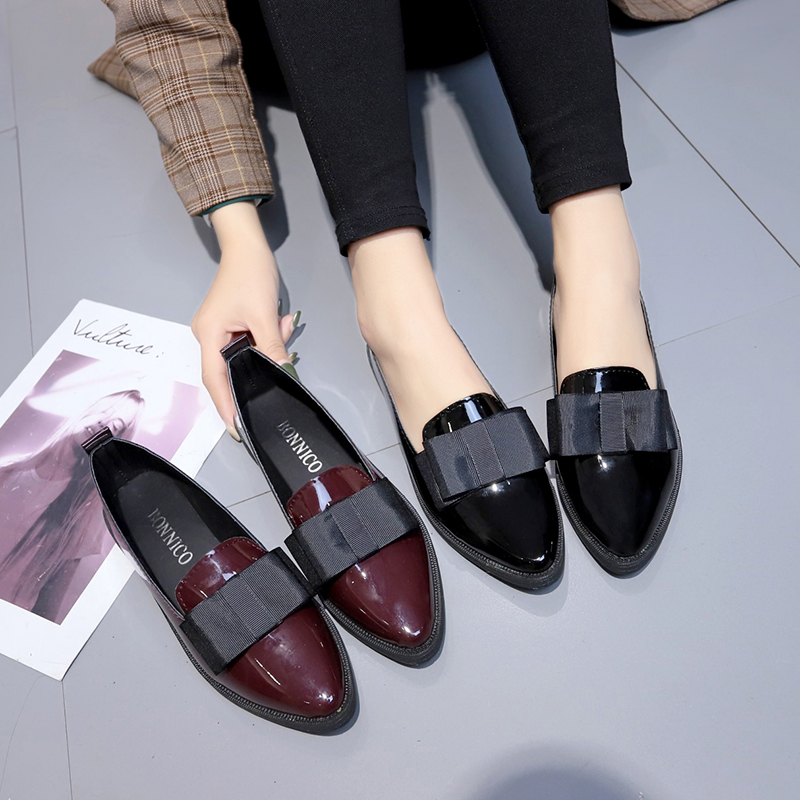 Women'S Fashion Line - Black/ Wine Red Patent Leather Pointed