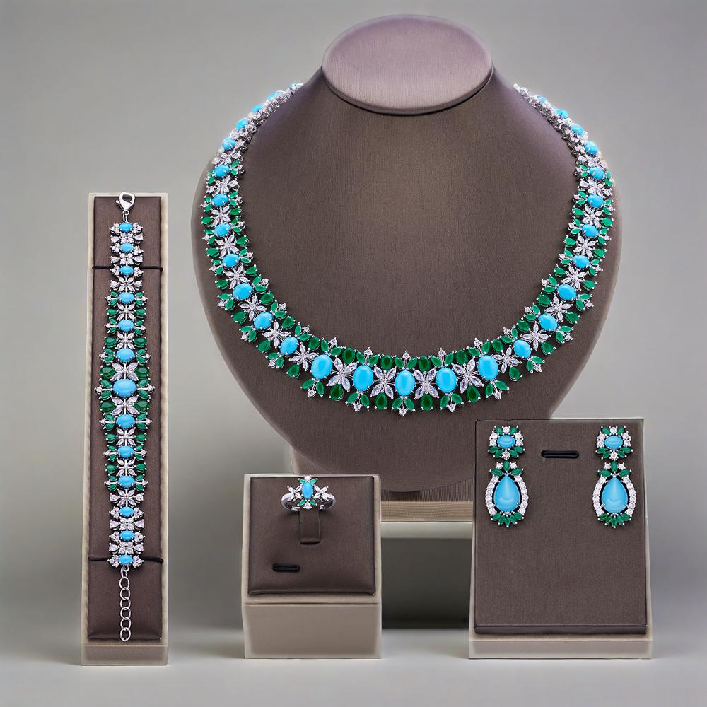 Women Fashion Uae - Luxury Turquoise CZ Bridal Wedding Jewelry