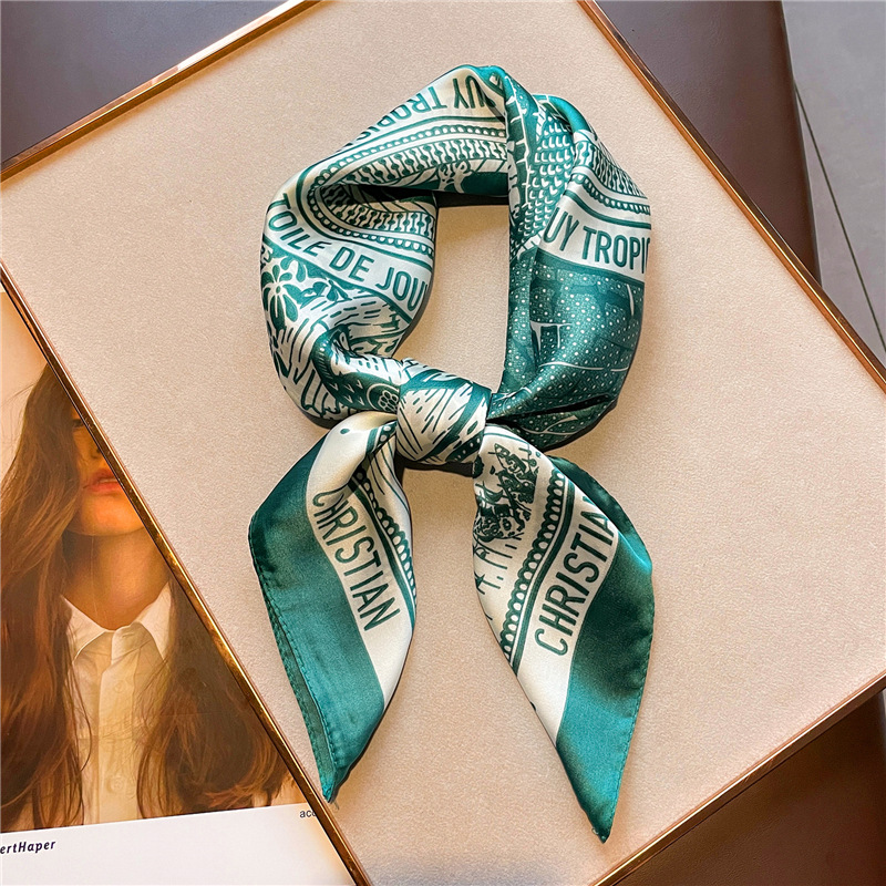 Women Fashion Necktie - Letter Printing Silk Satin Handkerchief Women