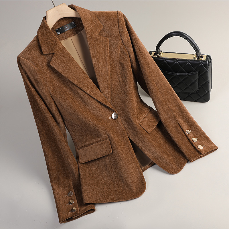Velvet Blazer Women - Yellow Gold Velvet Blazer Women Autumn