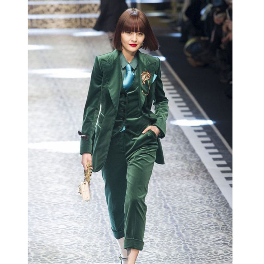 Velvet Blazer Women - Luxury Green Velvet Winter Clothes for