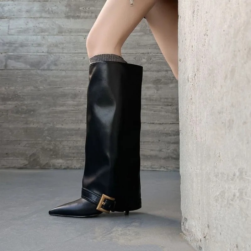 Women'S Fashion Trousers - Women's Knee-high Boots Classic Black Pointed