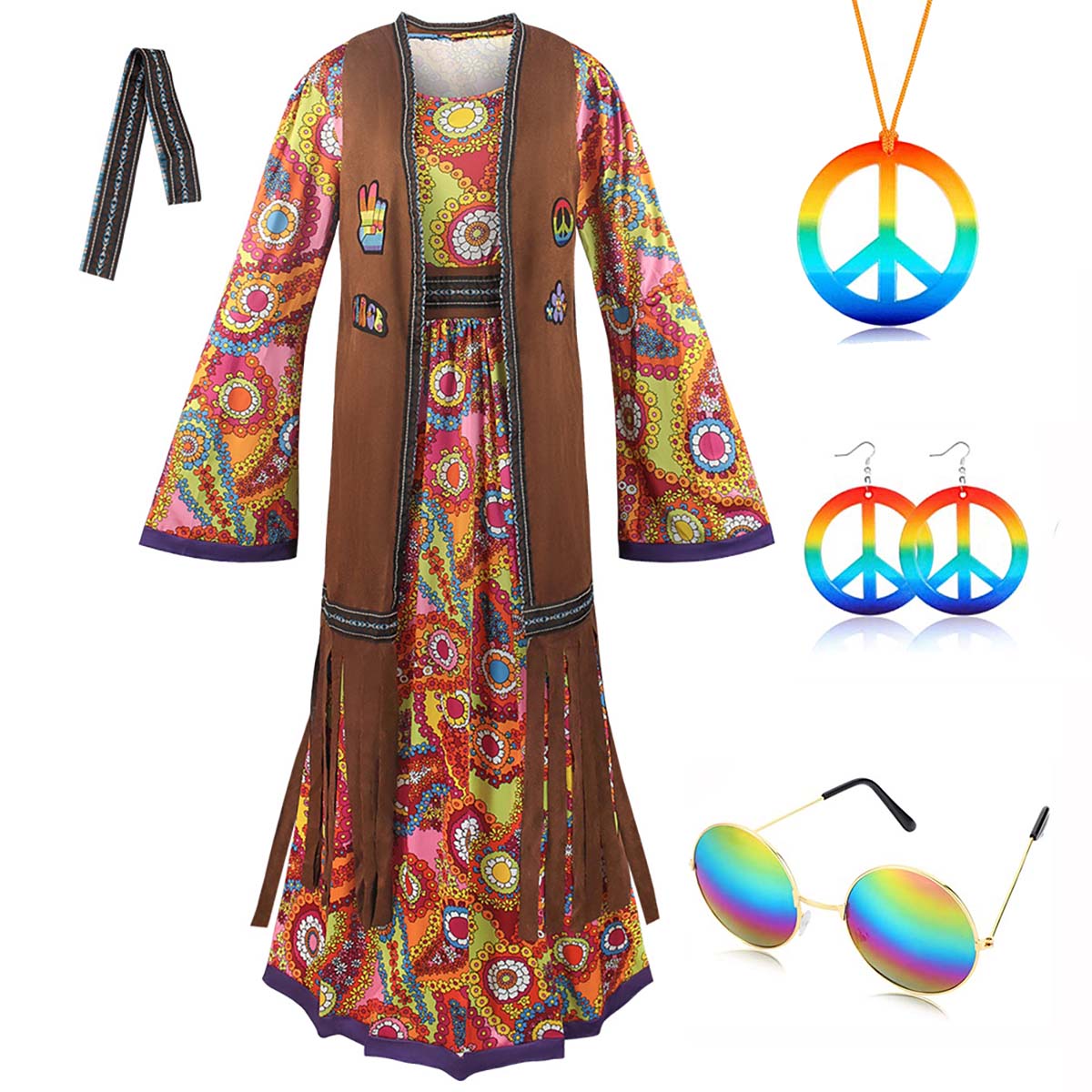 Women'S Fashion From The 70S - 1960s 70s Retro Hippie Costume Set