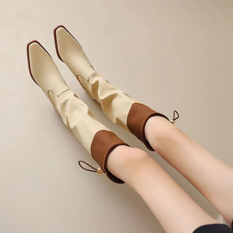 Women Fashion Trend 2025 - Apricot Square Toe Women's Long Boots