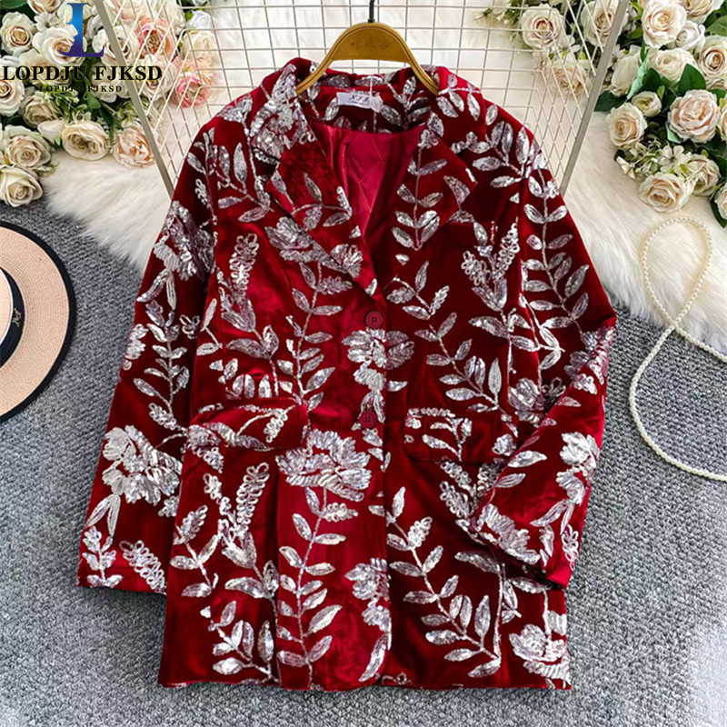 Velvet Blazer Women - European Style Light Luxury Heavy Industry