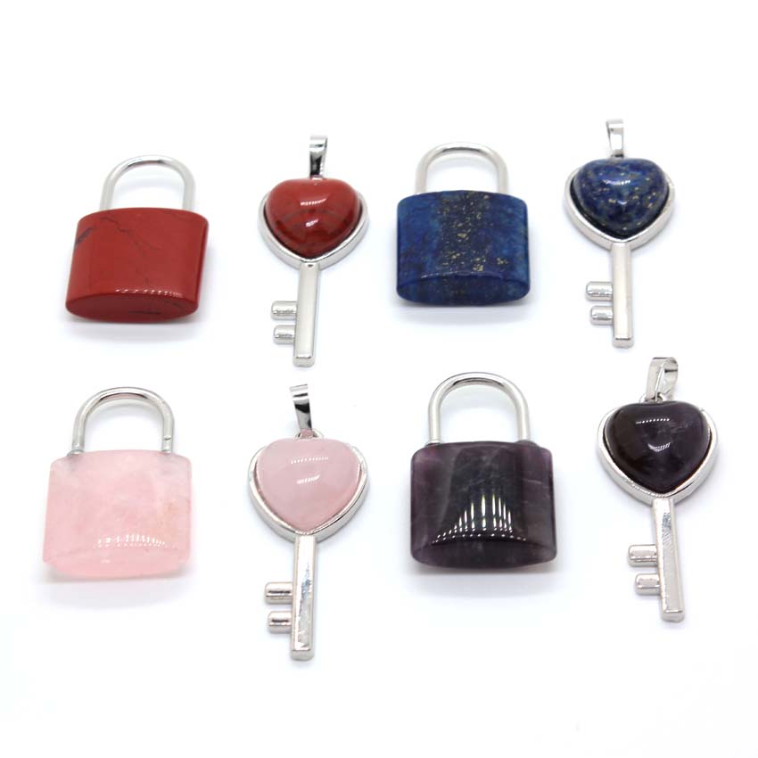 Women Fashion Pose - Natural Crystal Couple Lock Necklace Pendant