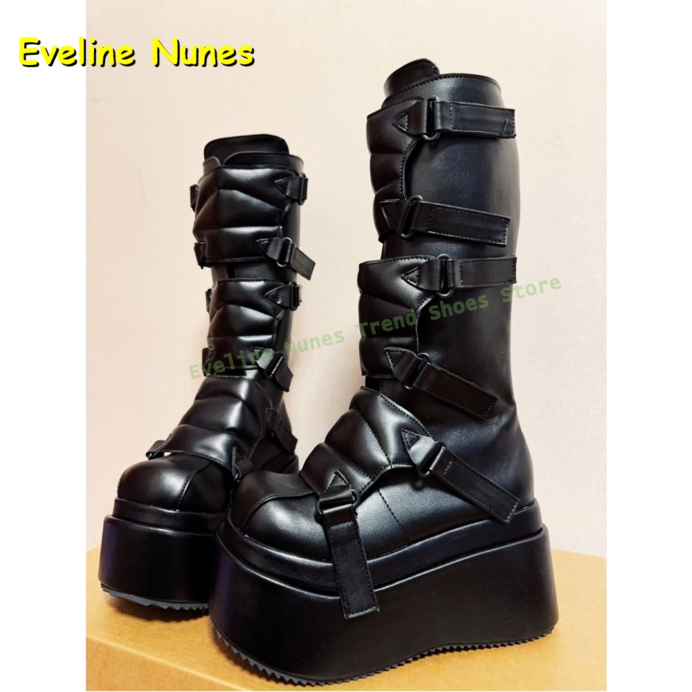 Women'S Fashion Boots 2025 - Black Buckle Cyberpunk Y2K Knee High