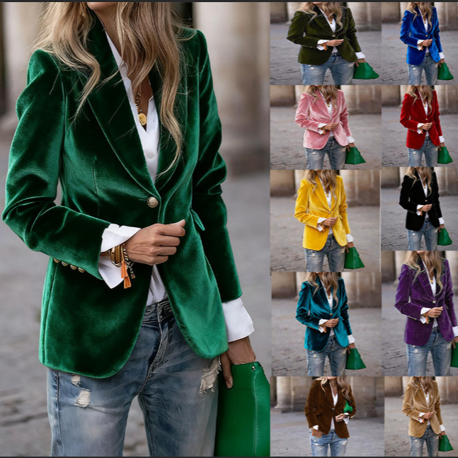 Velvet Blazer Women - Womens Velvet Blazer Lapel Single Button