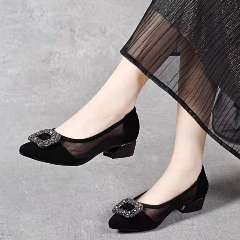 Women Fashion Store - Elegant Pointed Toe Mesh Block Heel