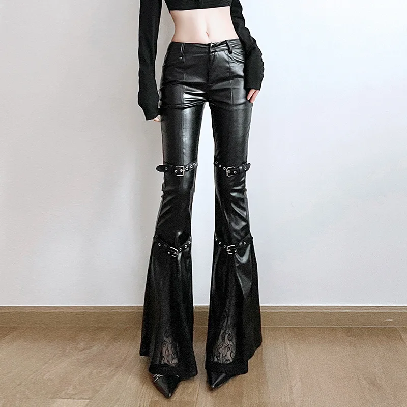 Women'S Fashion Trousers - Women's PU Leather Flare Pants, Gothic