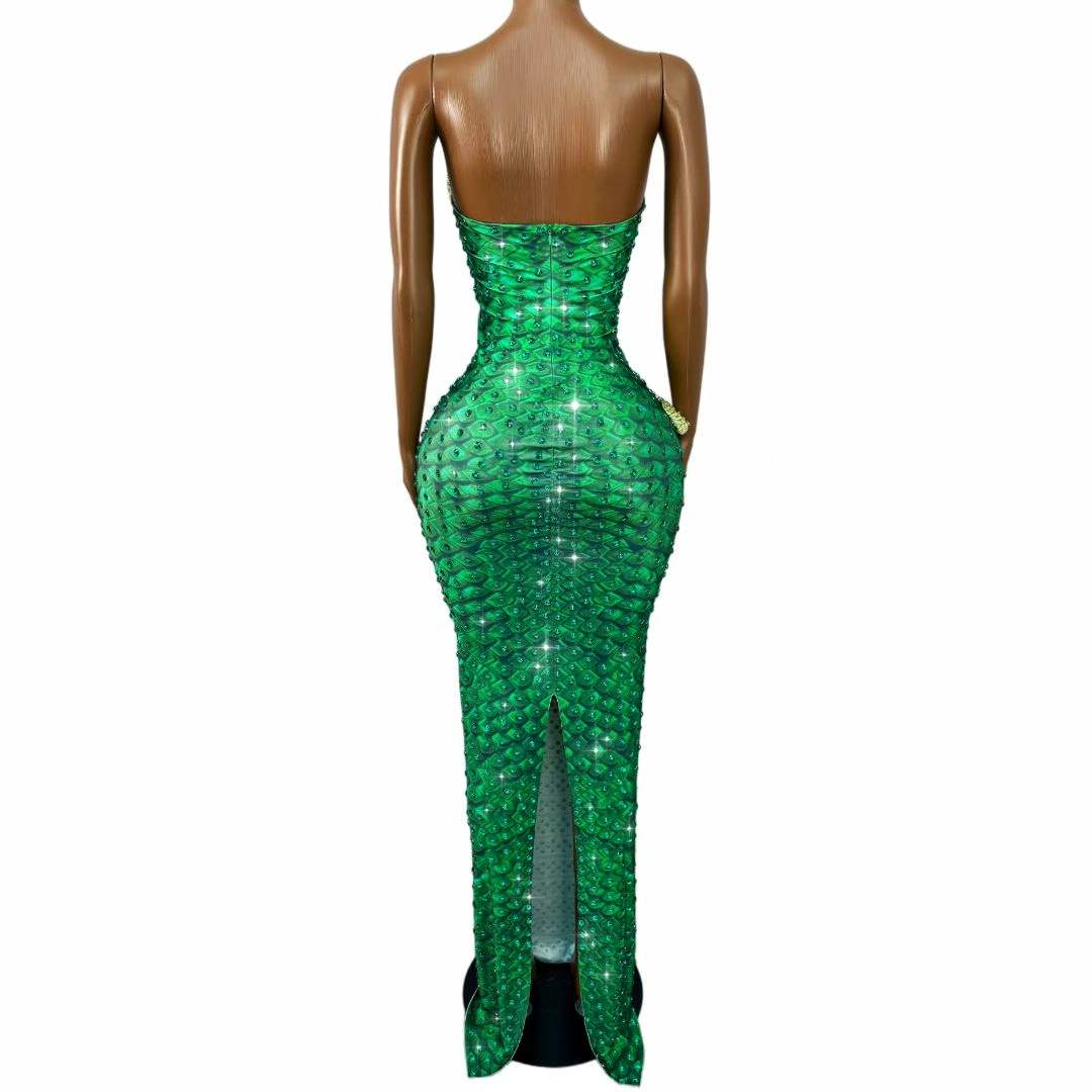 Sparkly Green Rhinestones Snak - đánh giá và giá Women Fashion Designer Dresses Photos
